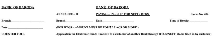 Bank of Baroda RTGS NEFT Form