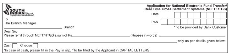 South Indian Bank RTGS NEFT Form 2021