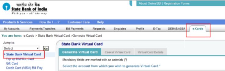 create SBI Virtual card