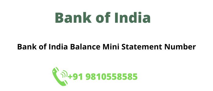 Bank of India Balance mini statement Number