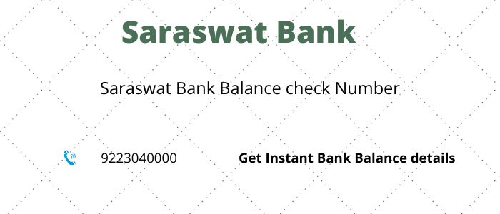 Saraswat Bank Balance check Number